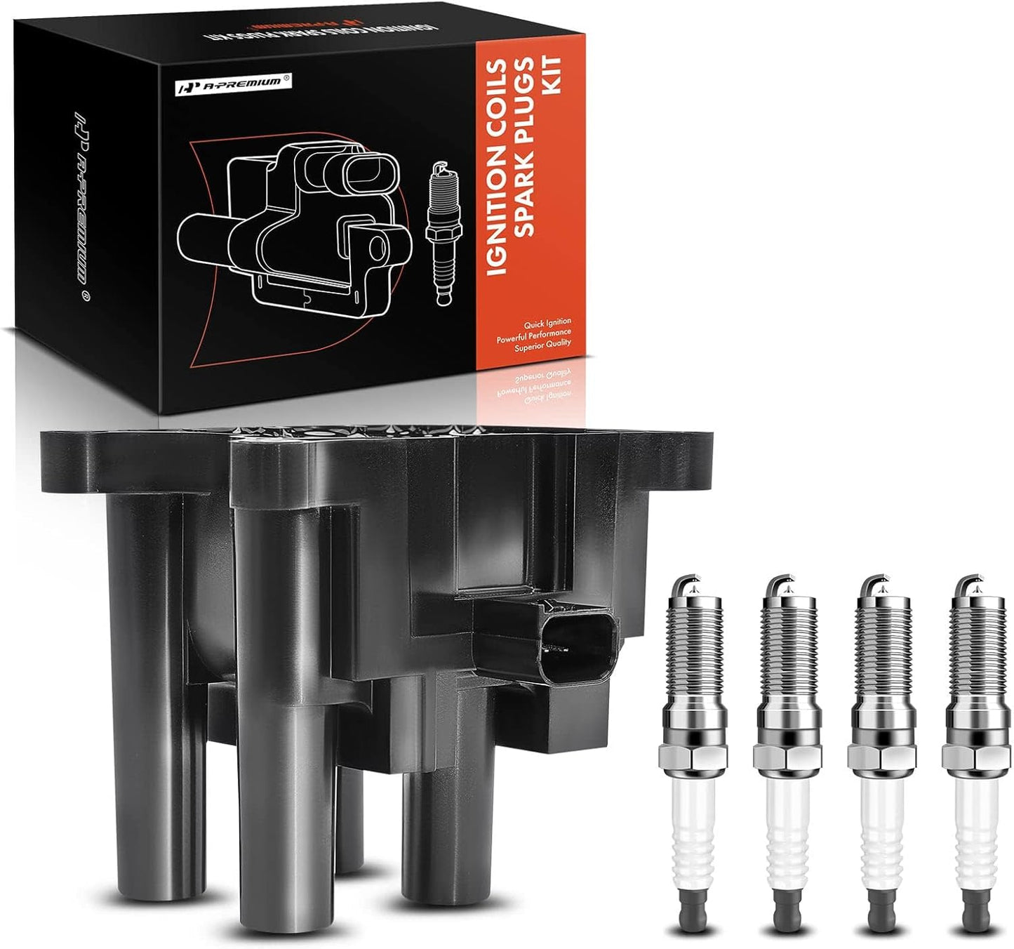 A-Premium +1x Ignition Coil Pack and 4x Iridium Spark Plugs Compatible with Ford Fiesta 2011-2019, 1.6L, Naturally Aspirated