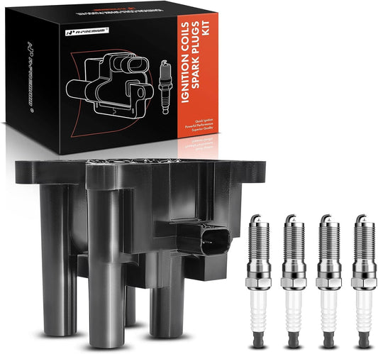 A-Premium +1x Ignition Coil Pack and 4x Iridium Spark Plugs Compatible with Ford Fiesta 2011-2019, 1.6L, Naturally Aspirated