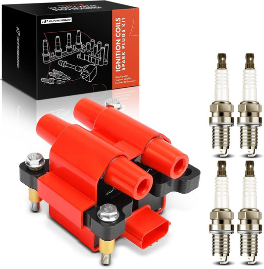 A-Premium (Red) 1x Ignition Coil Pack and 4x Iridium Spark Plugs Compatible with Subaru Outback 2005-2009, Forester 2005-2008, Impreza 2005-2010, Legacy 2005 & Saab 9-2X 2005-2006, 2.5L