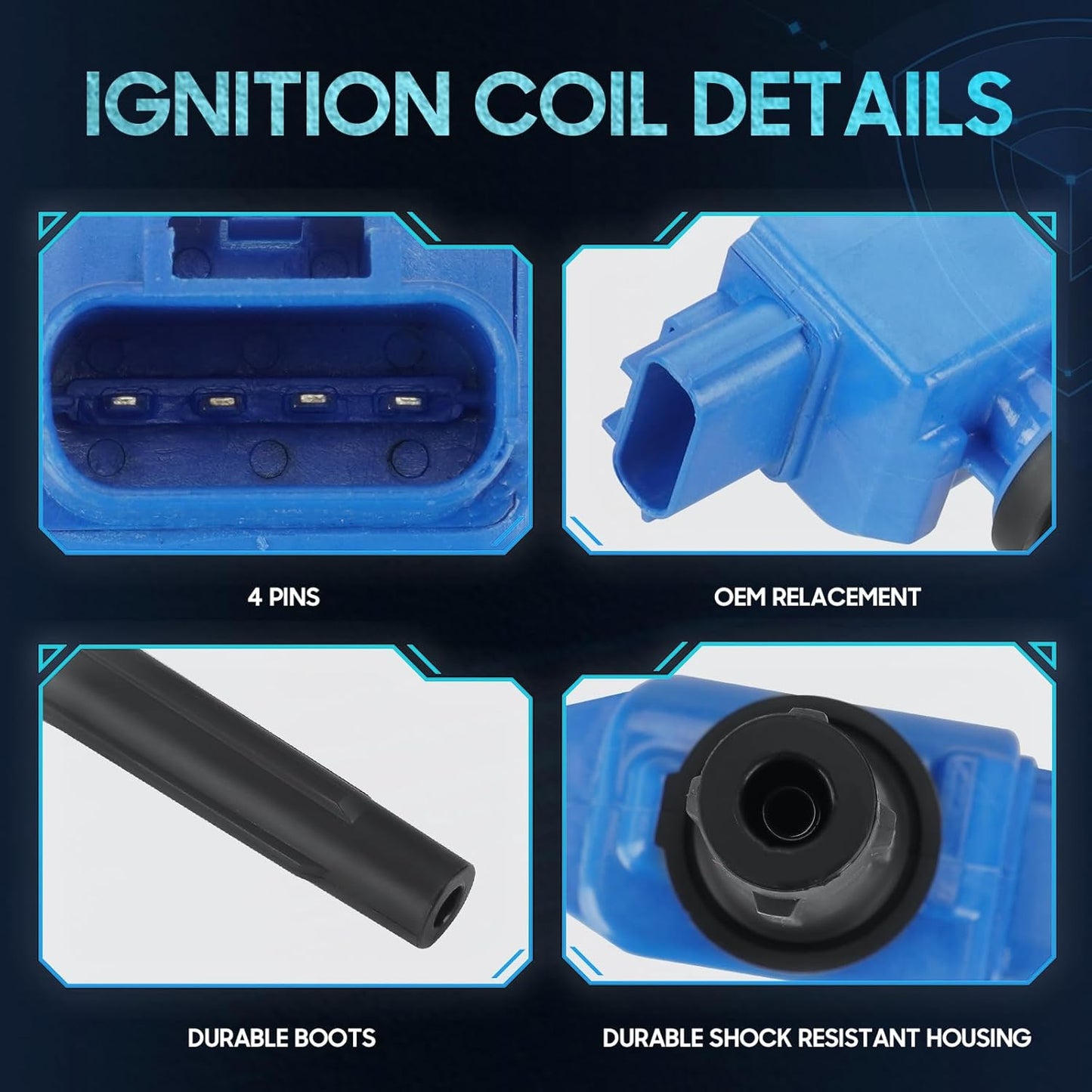 Set of 4 Ignition Coil Pack Compatible with Mazda 3 Sport 6 CX-3 CX-5 CX-9 MX-5 2.0L 2.5L, Replaces UF656 H6T61271 PE2018100 C1837, Blue