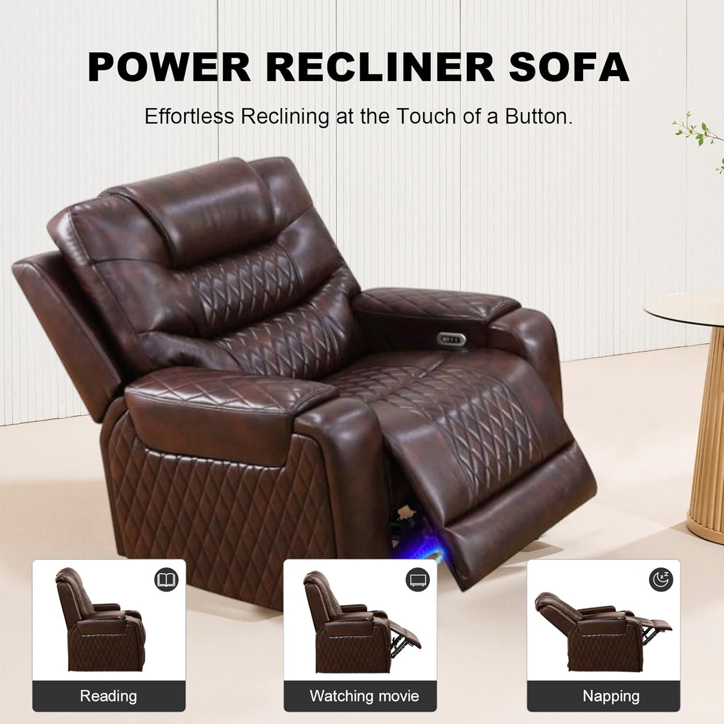 COMHOMA Power Living Room Furniture Sets,Electric Recliner Chair with LED Light,Sectional Sofa Loveseat with Wireless Charging,Spacious Storage, Cup Holeders,1