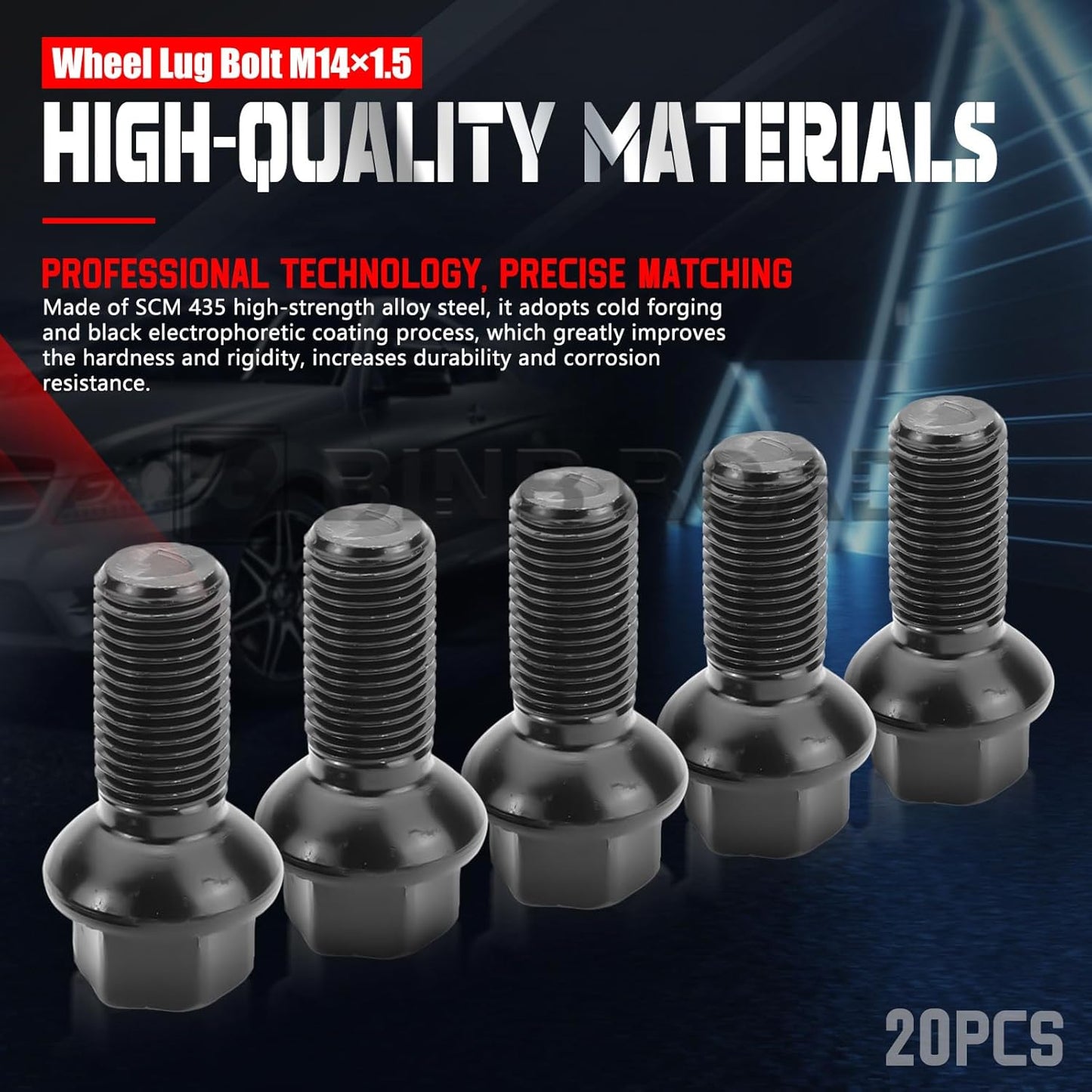 20Pcs M14 x 1.5 Wheel Lug Bolts Nuts 0009908307 Compatible with Mercedes Benz C300 E350 CLA250 GL350 ML350 SLK350 W204 W211 C209 W164 W251