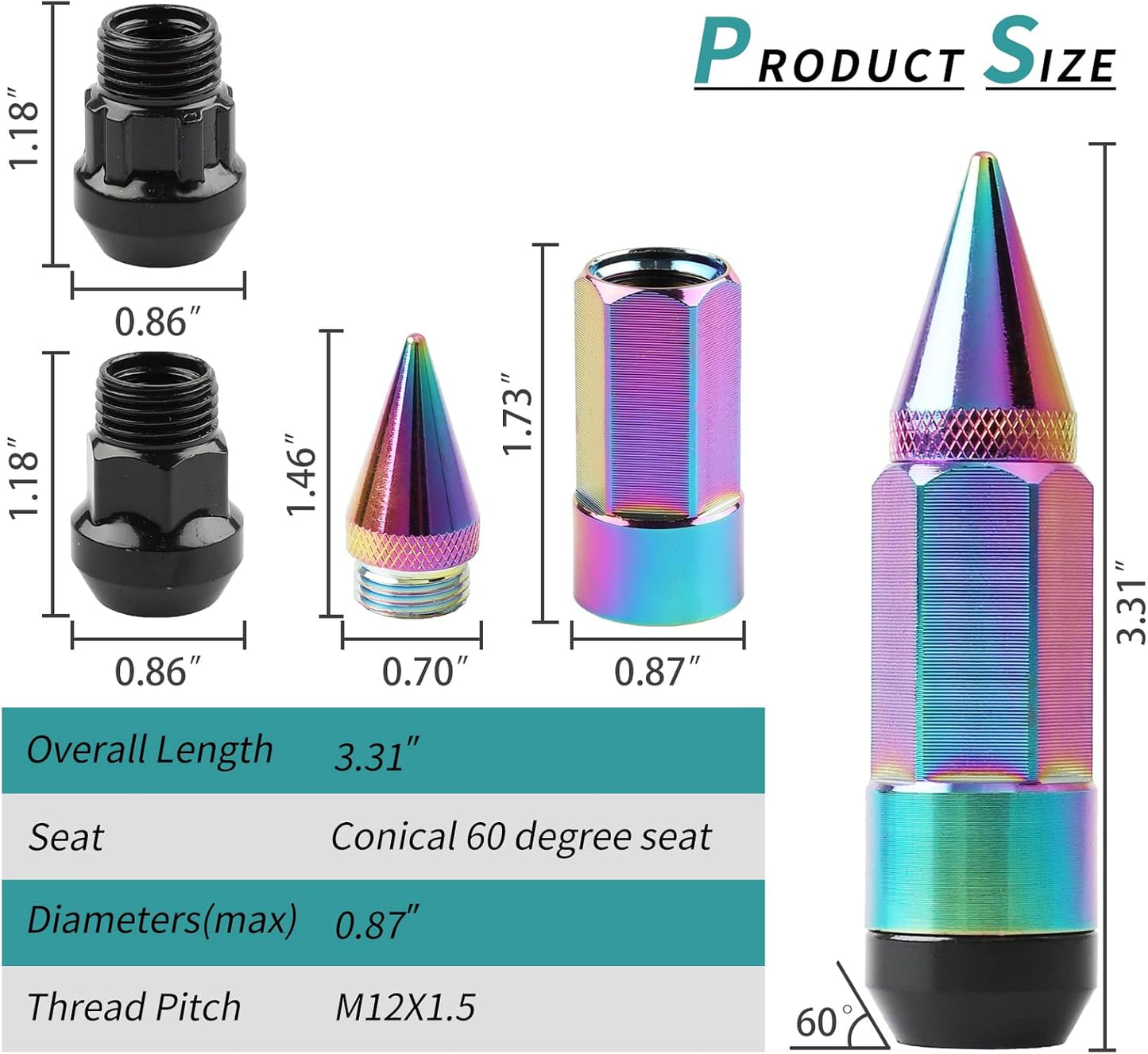 20PCS M12x1.5 Anti Theft Wheel Spikes Lug Nut,Replacement for 2006-2019 Fusion,2012-2019 Focus,2001-2019 Escape Aftermarket Wheel(Neo Chrome)
