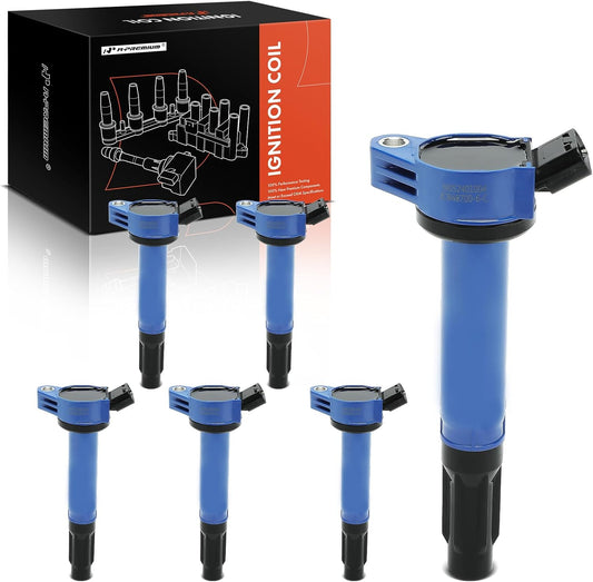 A-Premium (Blue) Engine Ignition Coil Pack Compatible with Toyota Camry, RAV4, Highlander, Tundra, Sienna, 4Runner, Avalon, Venza, FJ Cruiser & Lexus RX350, RX450h, IS250, GS300 & Lotus, 6-PC Set