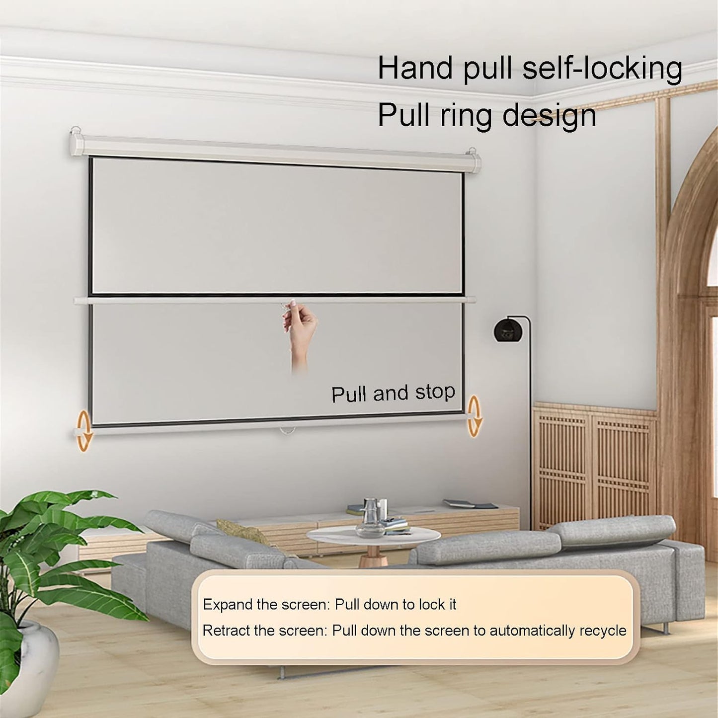 Wall-Mounted Projection Screen - 4:3/16:9 HD Portable Projection Screen Manual Pull Down Retractable Movies Screen with Auto-Lock, for Home Movie Theater, Slide/Video Showing (100) ( 72inch 4:3)