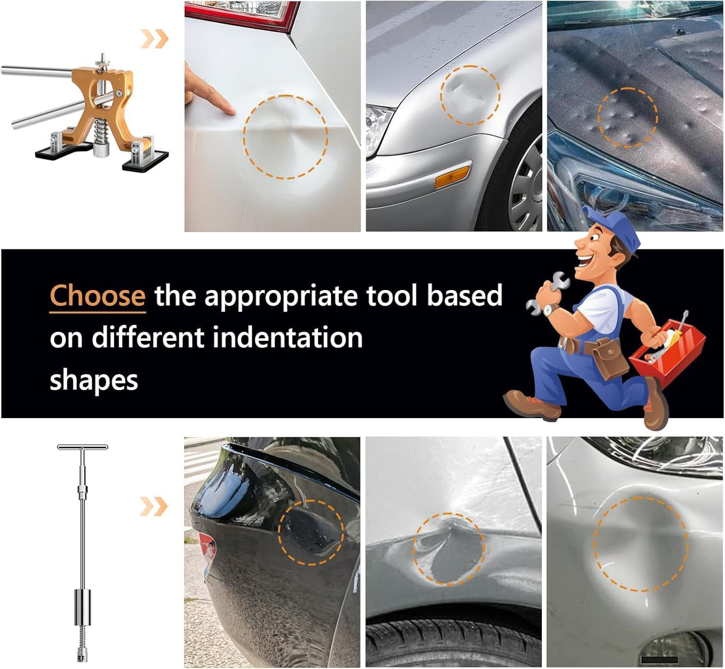 Car Dent Puller Kit, Painless Dent Removal Kit with Adjustable Dent Lifter, Hot Glue Gun, Dent Puller for Small Dents & Big Dents,Reusable Car Body Dent Repair Tool (Small & Big dent)