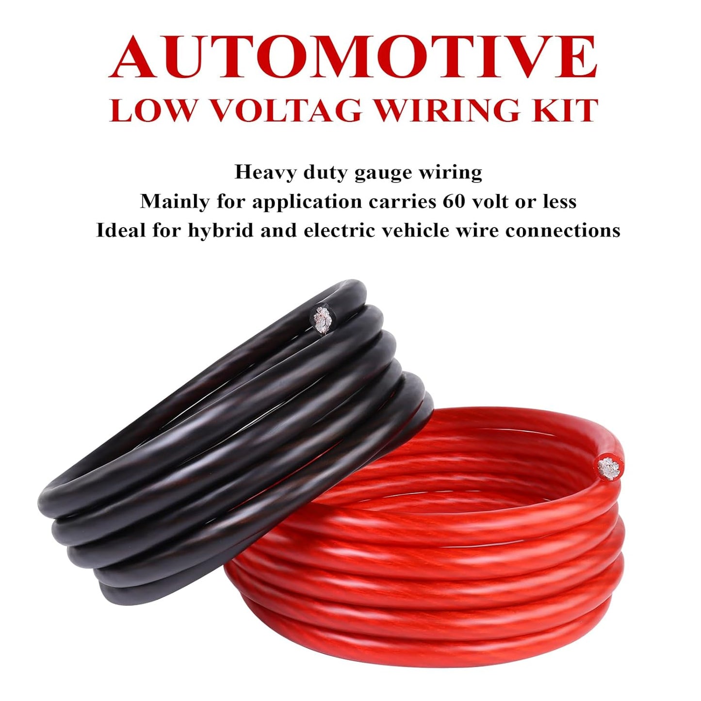 2/0 Gauge Battery Cable (12 Feet Black, 12 Feet Red) - 2/0 AWG CCA Welding Wire with SC Connector Lugs & 3:1 Heat Shrink Tubes for Solar, Car, RV, Truck Cables