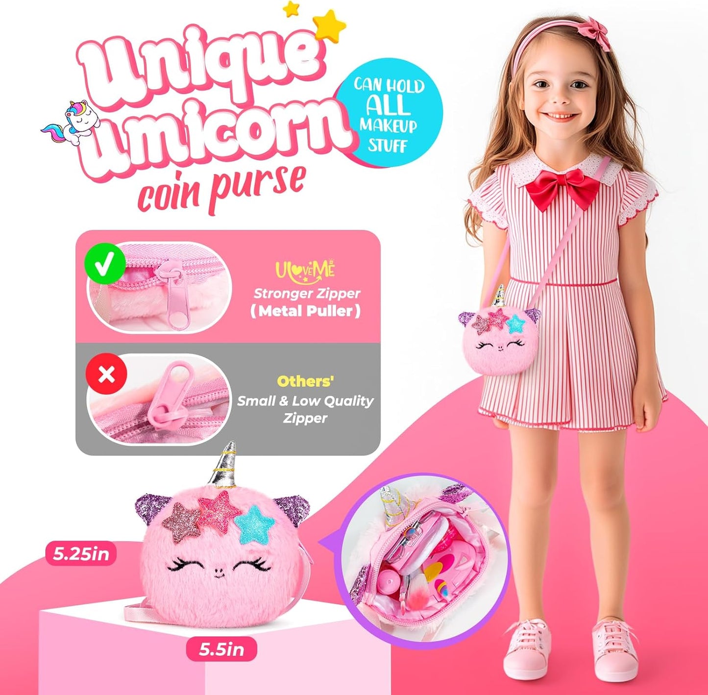 ULOVEME Kids Real Makeup Kit for Little Girls - Real, Non Toxic, Washable Make Up Toy - Umicorn Toys Gift for 3 4 5 6 7 8 9 10 12 Years Old Girls Birthday (Mini Pink Umicorn)