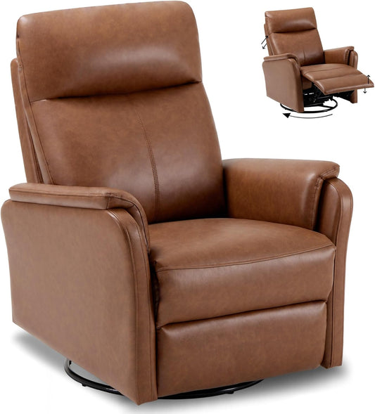 COLAMY Recliner Chair, Living Room Sofa Home Theater Seat PU Leather Couch with Footrest Cushion, Swivel Rocker Modern Bedroom Glider Chairs, Cocoa