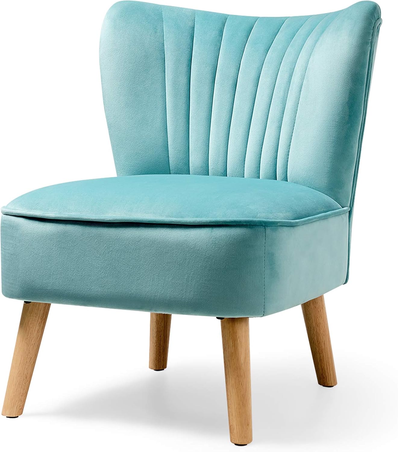 S AFSTAR Armless Accent Chair, Velvet Modern Chair with Rubber Wood Legs and Thick Sponge Seat, Upholstered Leisure Wingback Sofa Chair for Living Room for Bedroom Living Room (2, Blue)