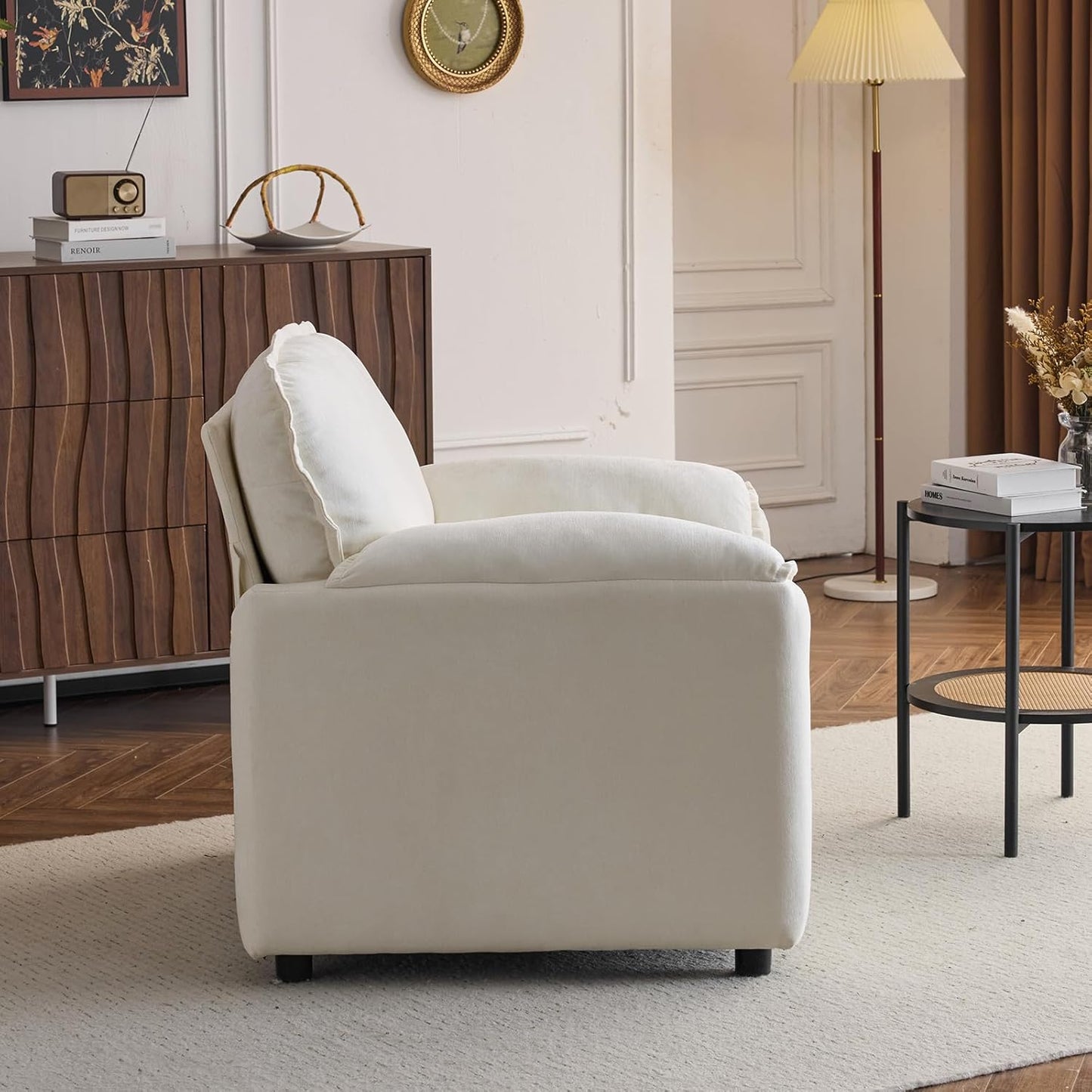 Chenille Oversized Armchair, 38.6" Wide Modern Accent Chairs & Single Sofa Lounge, Upholstered Mid-Century Reading Chair for Living Room Bedroom(Beige)