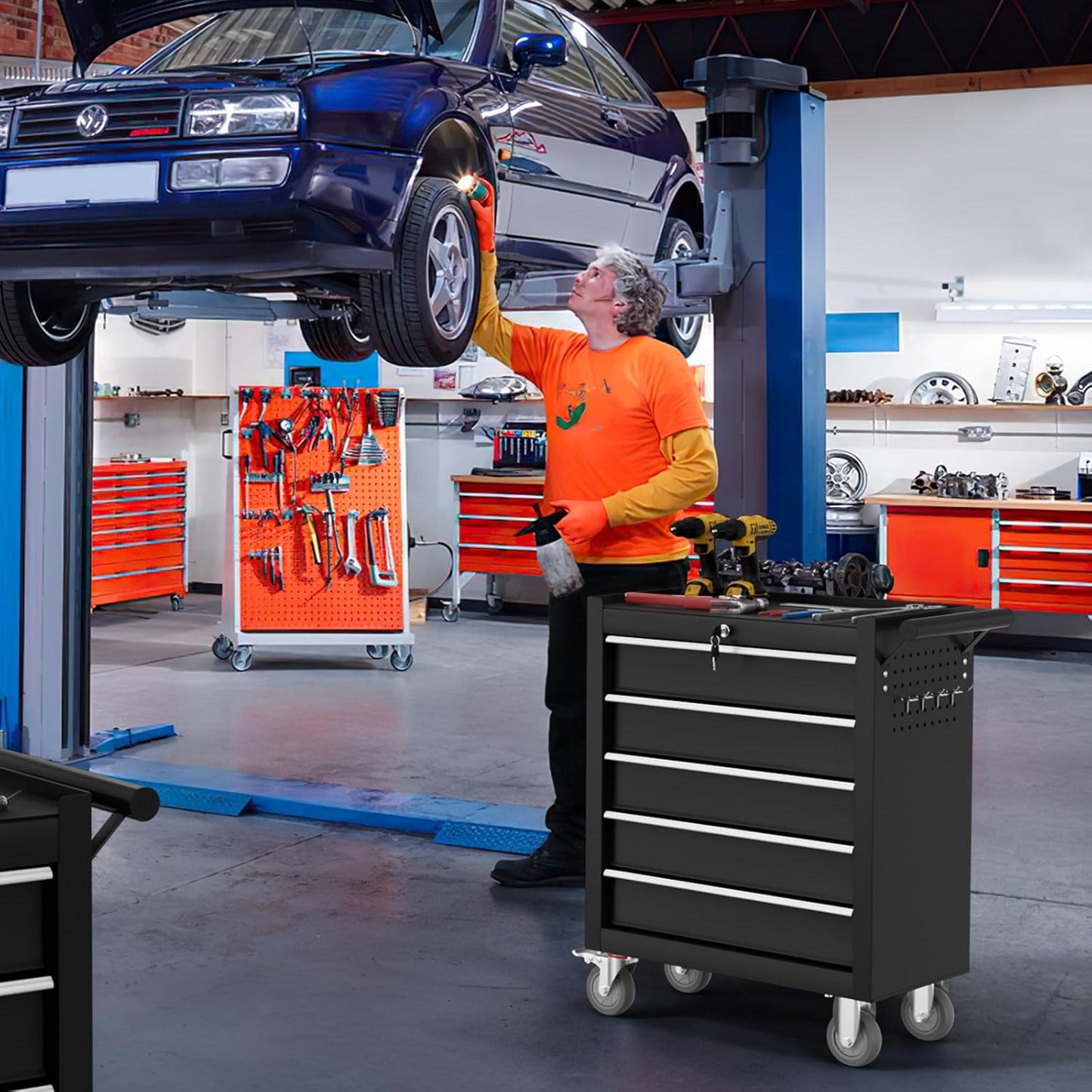 5-Drawer Tool Chest,Rolling Tool Cart with Wheels,High Capacity Tool Cabinet with Locking System for Garage, Warehouse, Workshop-Black
