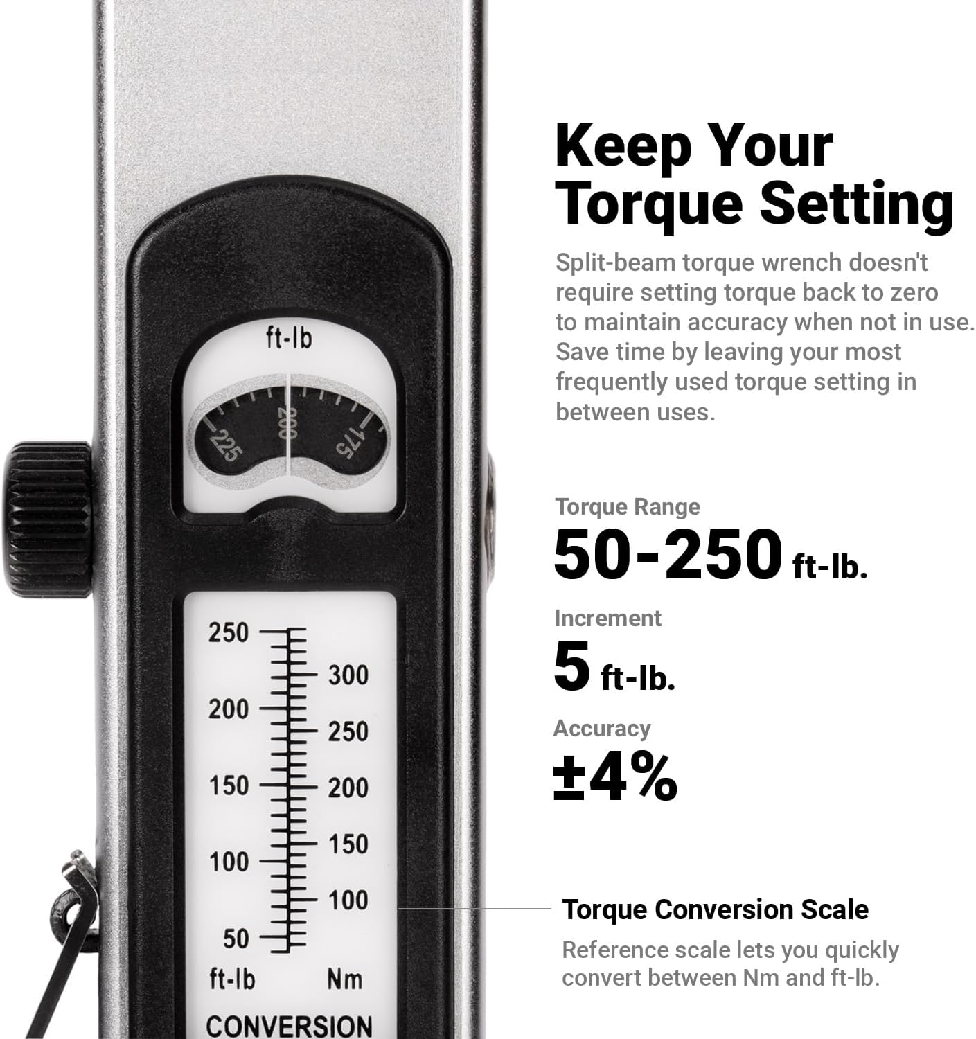Capri Tools 1/2 in. Drive Flex-Head Split Beam Torque Wrench, 50-250 ft. lbs.