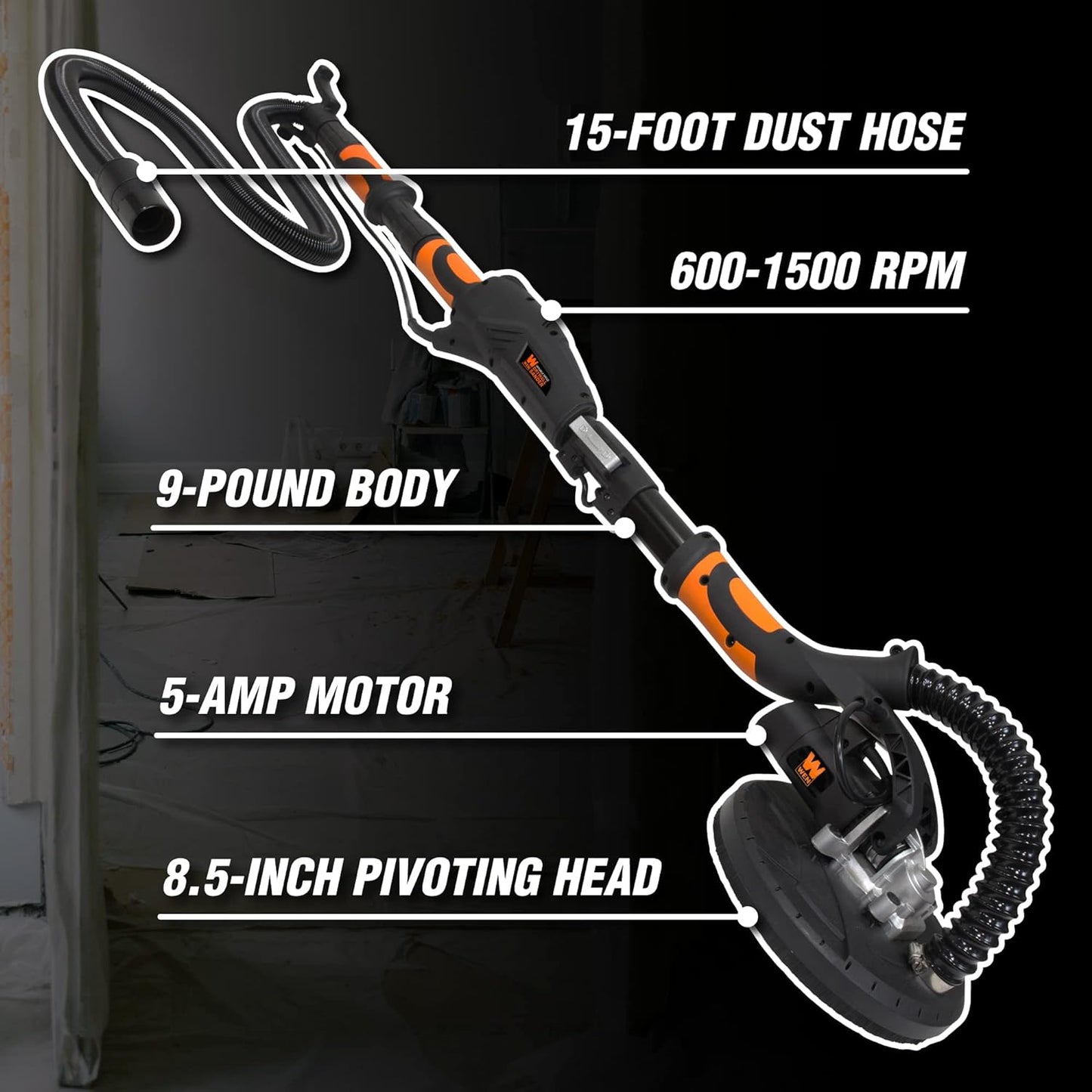 WEN Drywall Sander, Variable Speed with 15 ft. Hose (6369)