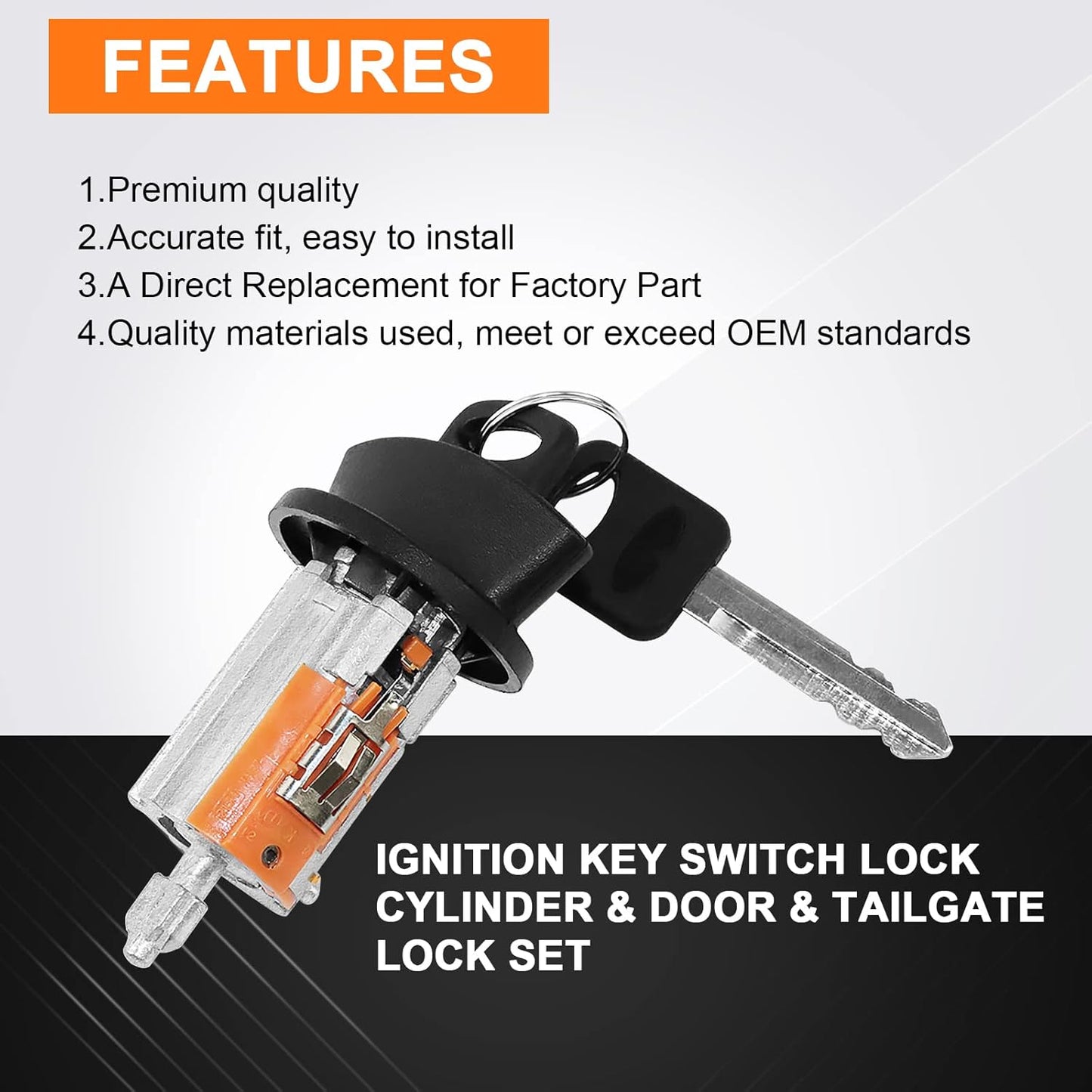 C-42-195 Ignition Switch Lock Cylinder & Door & Pickup Tailgate with Lock Pawl Lever Set w/2 Keys for Ford F-Series F150 1997-2003, F250 & F350 1998-2004, Replace# LC6177+DL5885+597638 (No Chip)