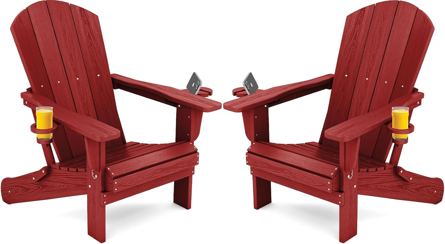 SERWALL Adirondack Chair with Cup Holders - Composite Adirondack Chairs Set of 8 HDPE Outdoor Chairs All Weather Use- Brown