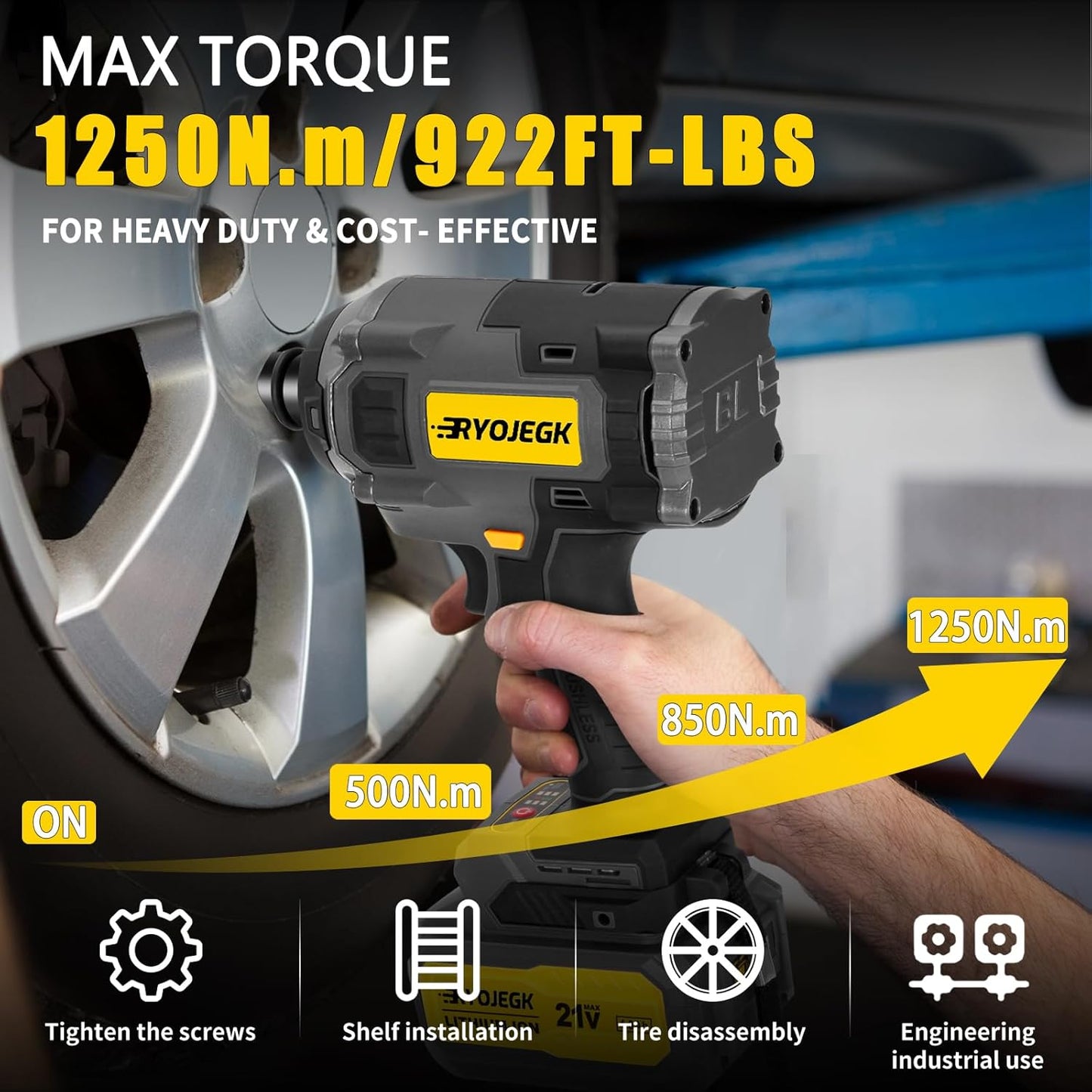 1250N.m Cordless Impact Wrench Set,922FT-lbs Brushless 1/2 Impact Gun with 2 x 4.0Ah Battery,Llave de Impacto Has 3 Speed Controls & Lighting,Pistola De Impacto for Truck Mower Tire Lug Nuts