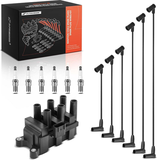 A-Premium 1 Ignition Coils with 6 Spark plug Wires and 6 Iridium Spark Plugs Compatible with Ford Ranger 2001-2003 V6 3.0L & Mazda B3000 2001 V6 3.0L, FLEX