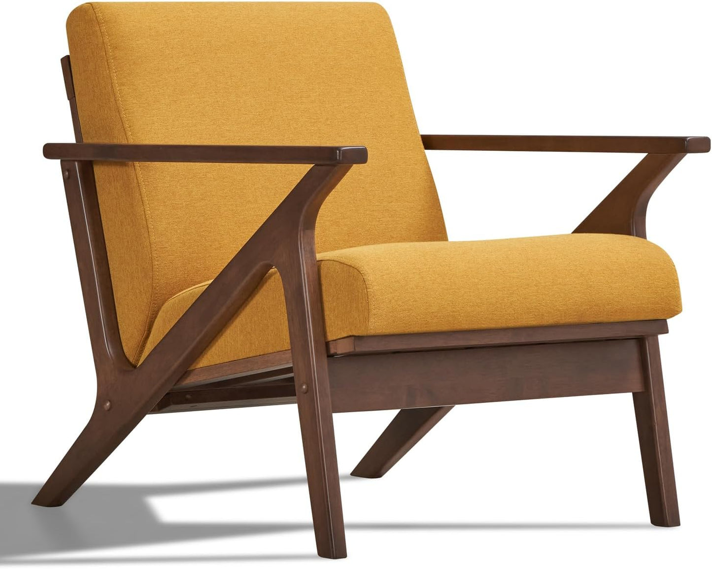 Zola Mid Century Modern Accent Chair Arm Chair, Living Room Furniture, Gold Velvet/Walnut
