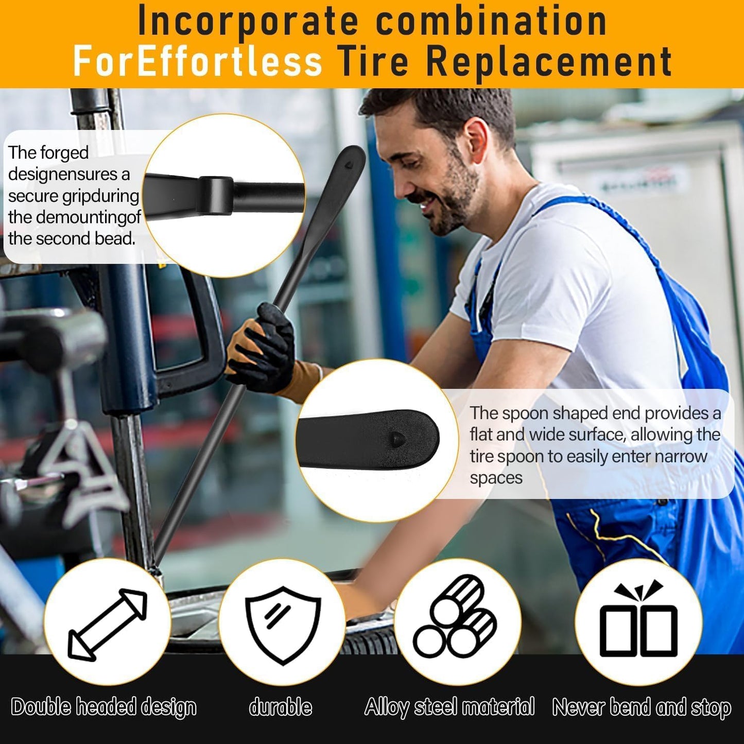 2 PCS Tire Bar, Tire Spoon,Tire Mount and Demount Iron, Ideal for Auto/Truck Maintenance, Replaces Manual Tire Changers (38 inch)