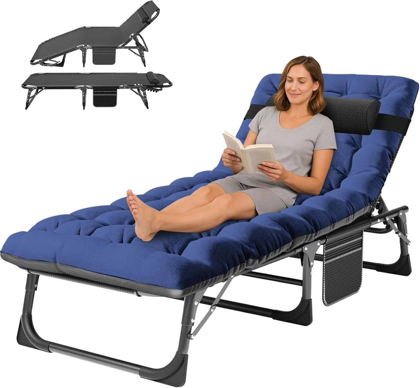 ABORON Chaise Lounge Chair,5 Positions Padded Outdoor Tanning Chair,Heavy Duty Portable Lounge Chair for Outdoor Sunbathing Patio Pool Lawn Deck Poolside,Support up to 440 Lbs