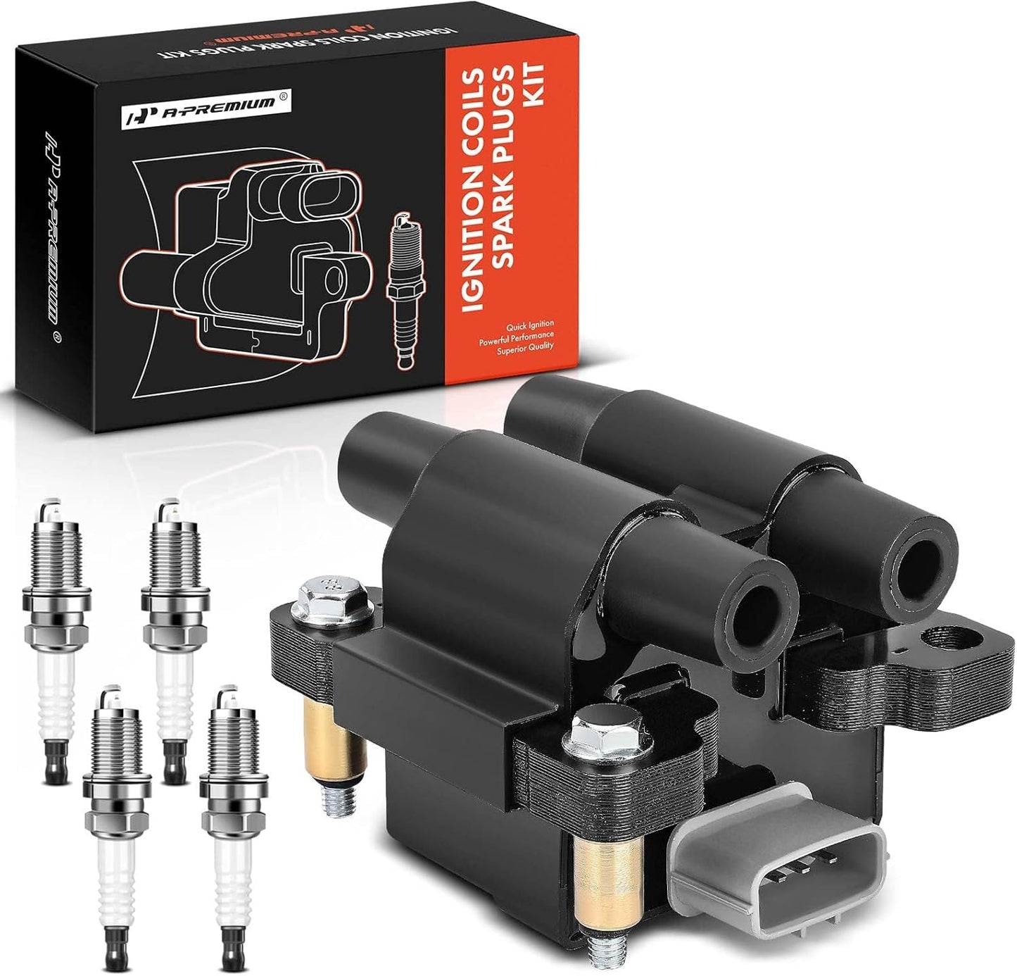 A-Premium 1x Ignition Coil Pack and 4x Iridium Spark Plugs Compatible with Subaru Forester 2009-2010, Impreza 2011, 2.5L