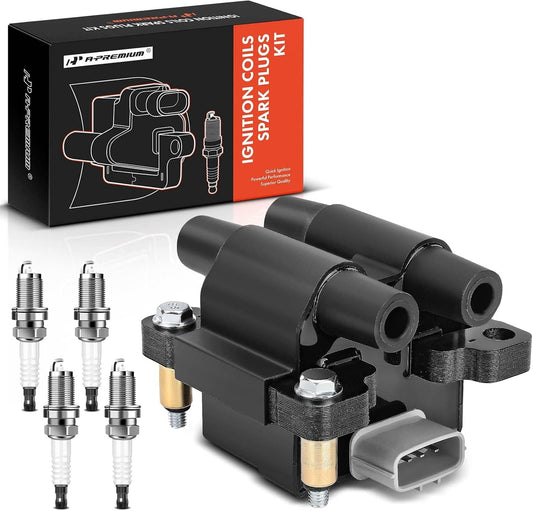 A-Premium 1x Ignition Coil Pack and 4x Iridium Spark Plugs Compatible with Subaru Forester 2009-2010, Impreza 2011, 2.5L