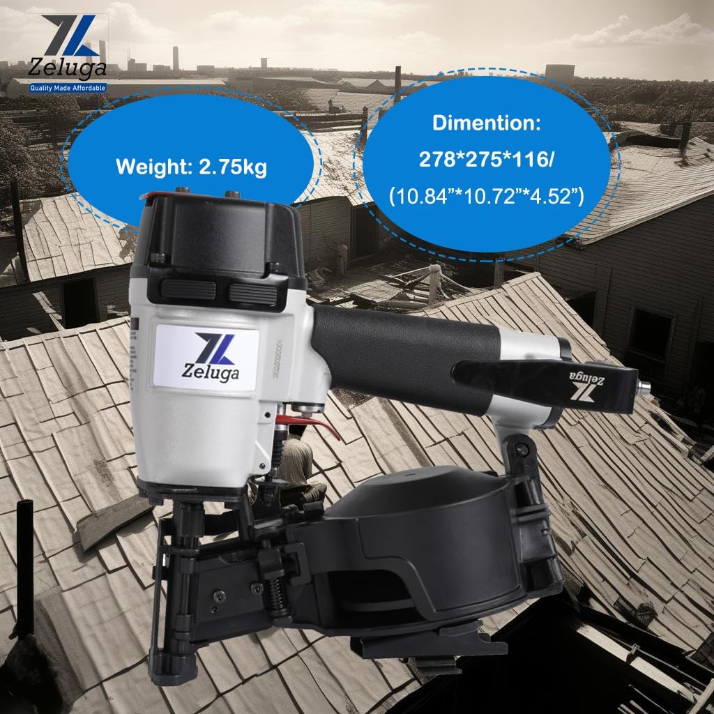 28-145 Pneumatic 15 Degree Coil Roofing Nailer with 120 PCS Load Capacity Coil Nailer Kit with Eye Protection and Repair Kit