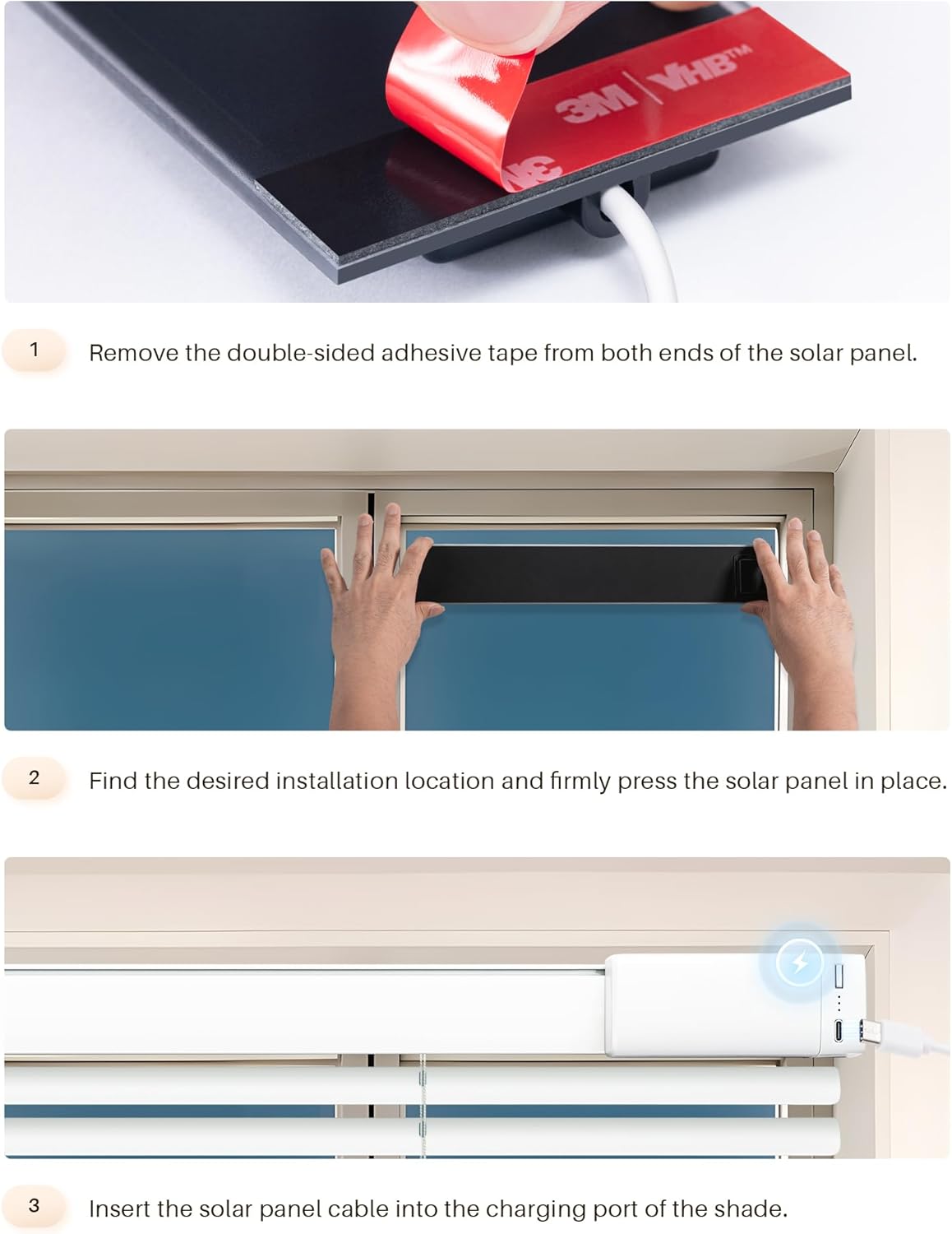 2PCS Solar Panels 3.4W 6V Charge for Motorized Blinds with USB-C Connector for Lithium Battery Operated Shades