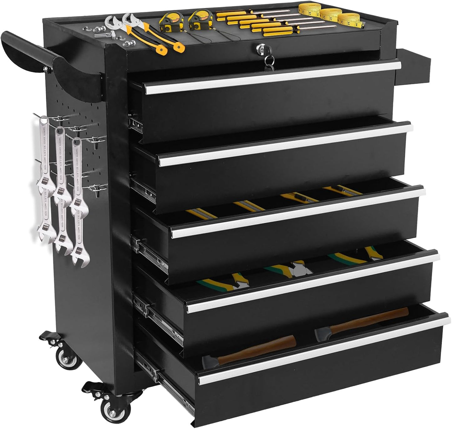 Rolling Tool Chest 7 Drawers, Metal Tool Box with Wheels Lockable Garage Storage Cabinets Sliding Tool Drawer Cart Toolbox Organization Workbench for Workshop Warehouse Repair Shop