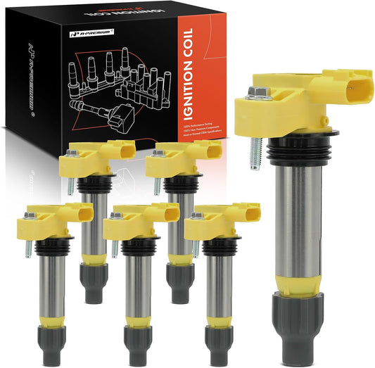 A-Premium (Yellow) Engine Ignition Coil Pack Compatible with Chevrolet Equinox, Malibu, Impala, Camaro, Colorado & GMC Terrain, Acadia & Buick Enclave & Cadillac SRX & Suzuki Grand Vitara, 6-PC Set