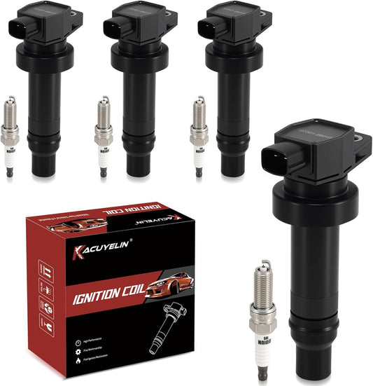 UF636 Ignition Coil Pack and Double Iridium Spark Plugs Set of 4 Compatible with kia Soul 2010-2011 1.6L L4 Replace 273012B010,5C1794,52-214