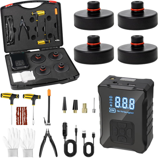 2025 Upgrade Jack Pads for Tesla Model 3/Y Accessories 2025, Wireless Universal Tire Inflator Pump Set with Built-in Tire Repair Kits for Tesla Model 3/Y/X/S [Not Fit Austin Built Model Y]
