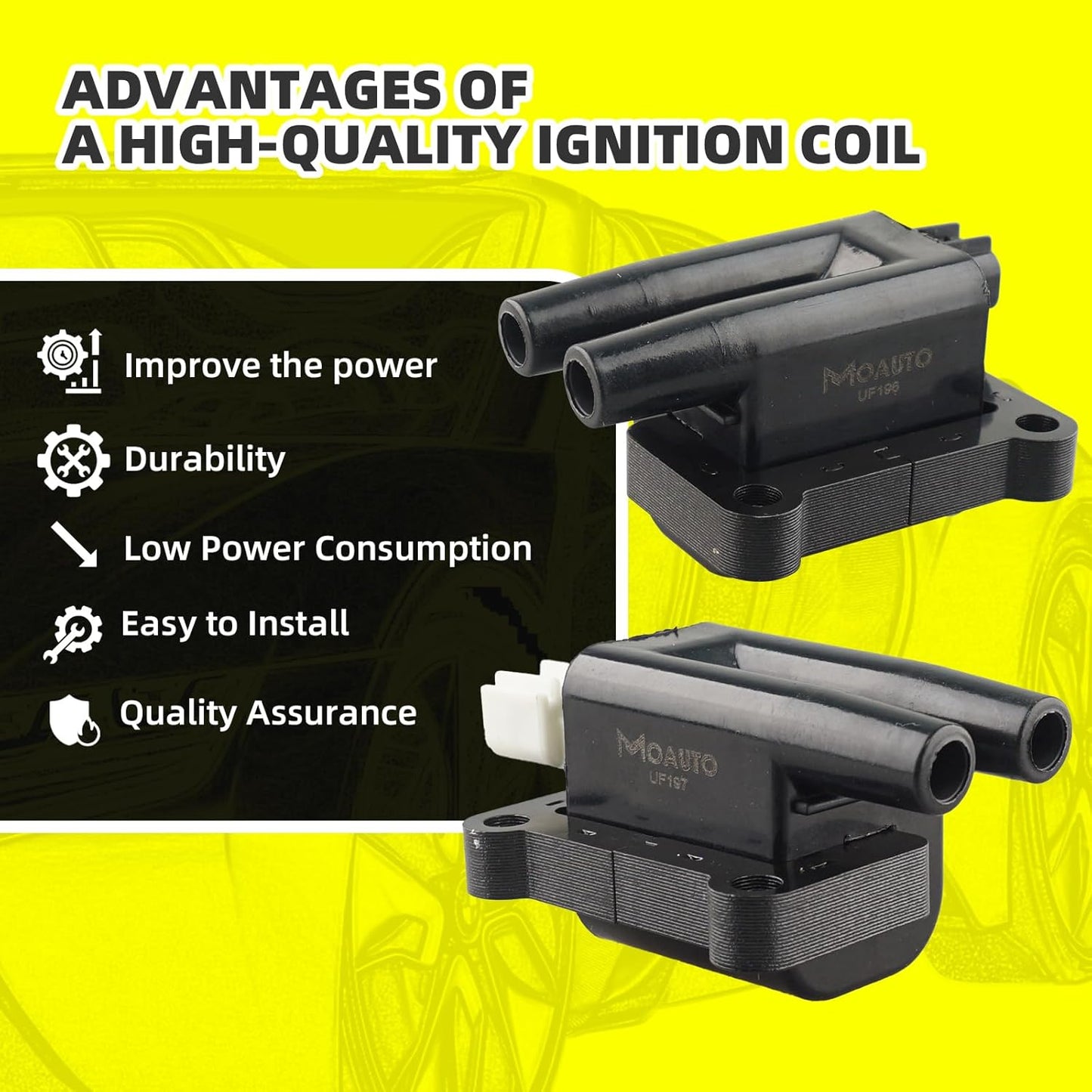 Set of 2 UF196 and 1 UF197 Ignition Coils Pack & 6 PCS Iridium Spark Plugs with Wire Set Compatible with Mitsubishi Montero 1997-2002 Montero Sport 1997-2004 - V6 3.5L 3.0L