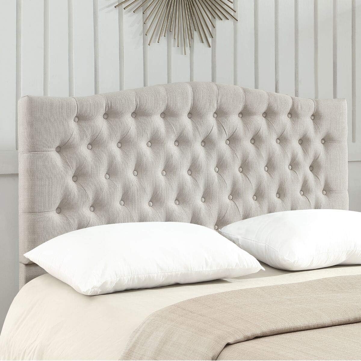 24KF Upholstered Tufted Button Linen Fabric Headboard,Comfortable Fashional Headboard King/CA King Size,Ivory