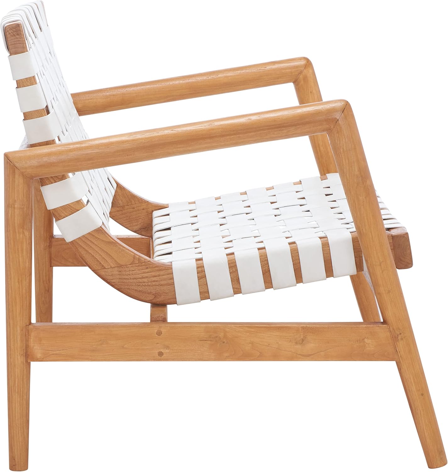 SAFAVIEH Home Collection Bellona White/Natural Leather Woven Accent Chair (Fully Assembled)