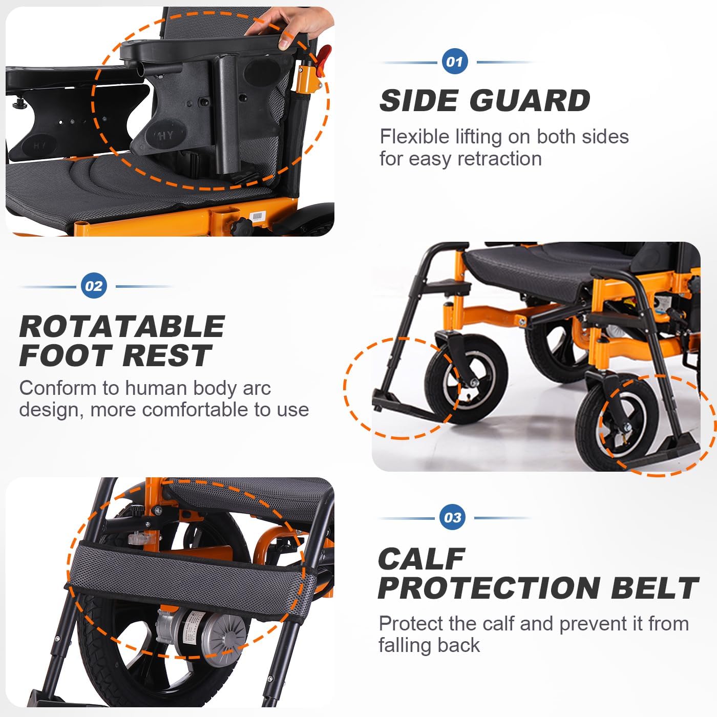 16" Big Front Wheel Electric Wheelchair Foldable All Terrain, Dual Brakes, 20” Seat Width Motorized Wheelchair, Electric Wheelchairs for Adults 330lb, Backpack, Led Light and Rear Control Included