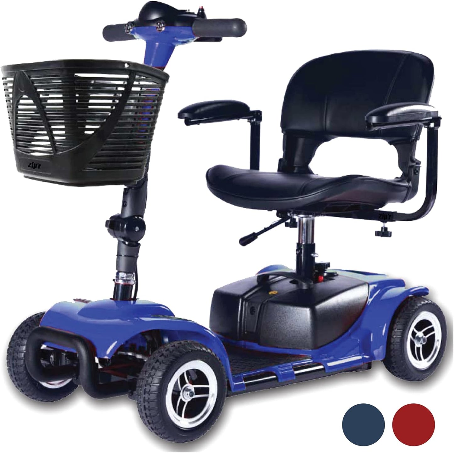 Zipr Roo 4 Wheel Mobility Scooter - Electric Powered Wheelchair Medical Aid - Compact Heavy Duty Mobile for Travel, Seniors, Adults, Handicapped - Long Range Battery with Charger Basket Included
