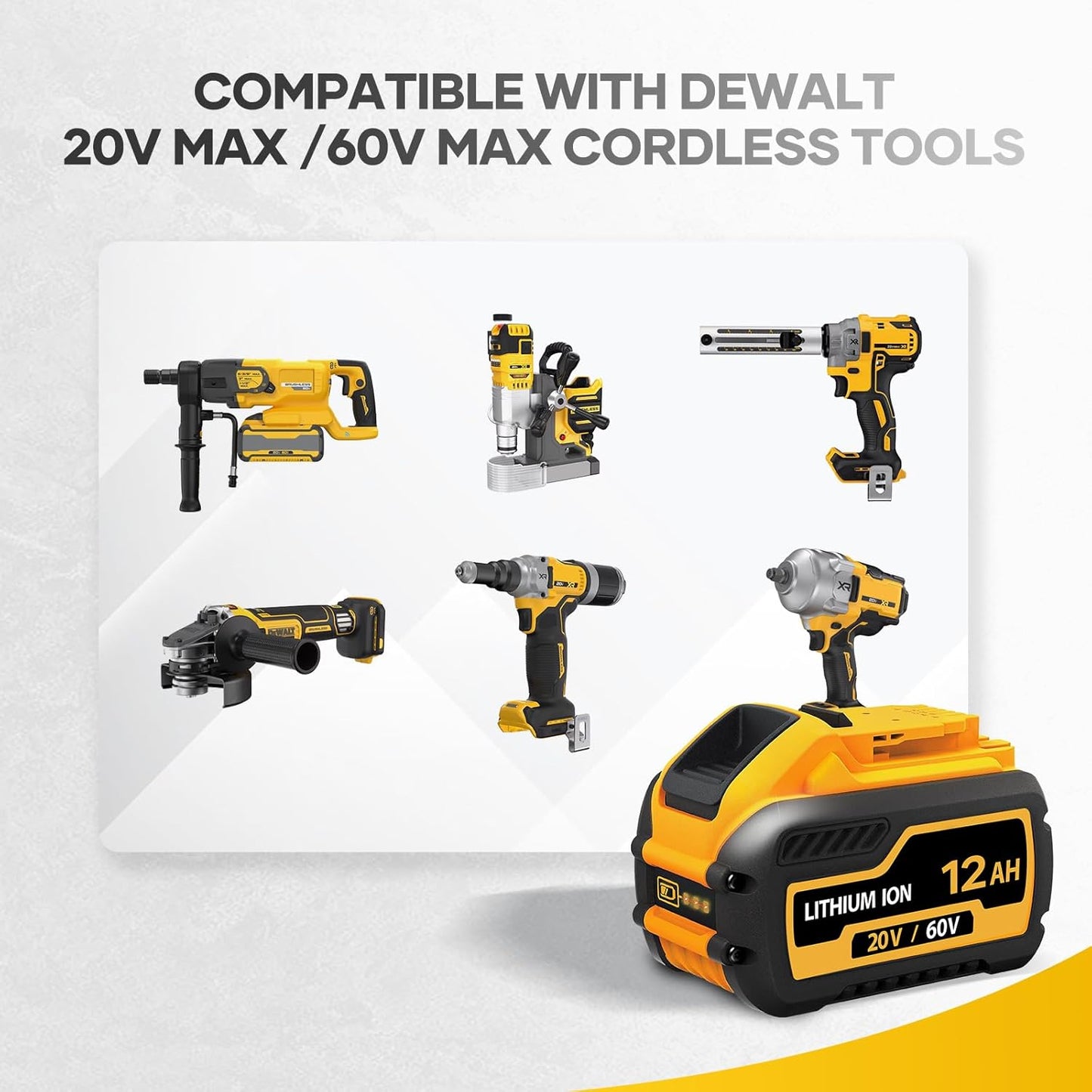 2-Pack 12000mAh Replace for Dewalt 20V 60V Max Battery Compatible with DCB606 DCB609 DCB612 DCB201 DCB200 DCB206 DCB207 Apply to Dewalt Cordless Power Tools