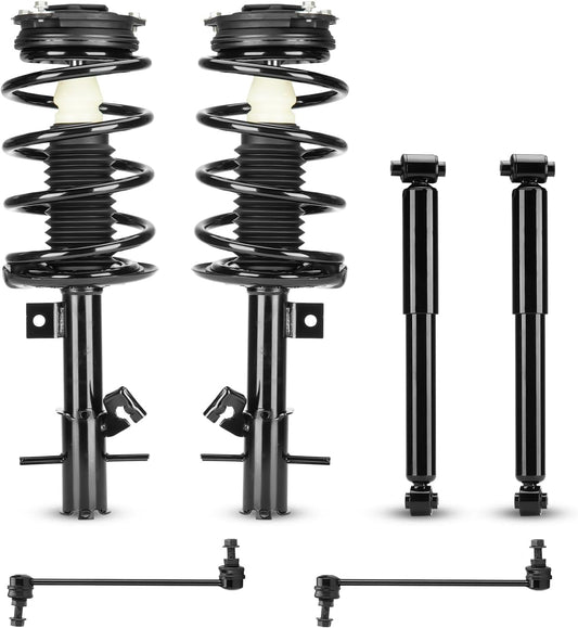 6PCS Front & Rear Struts Shocks w/Coil Spring & Sway Bar Links for Nissan Sentra ONLY 2.5L (Base, S, SL, SR) 2007-2012, Strut Shock Absorber Assembly Suspensions Replace 172378 172379 K750096 4341659