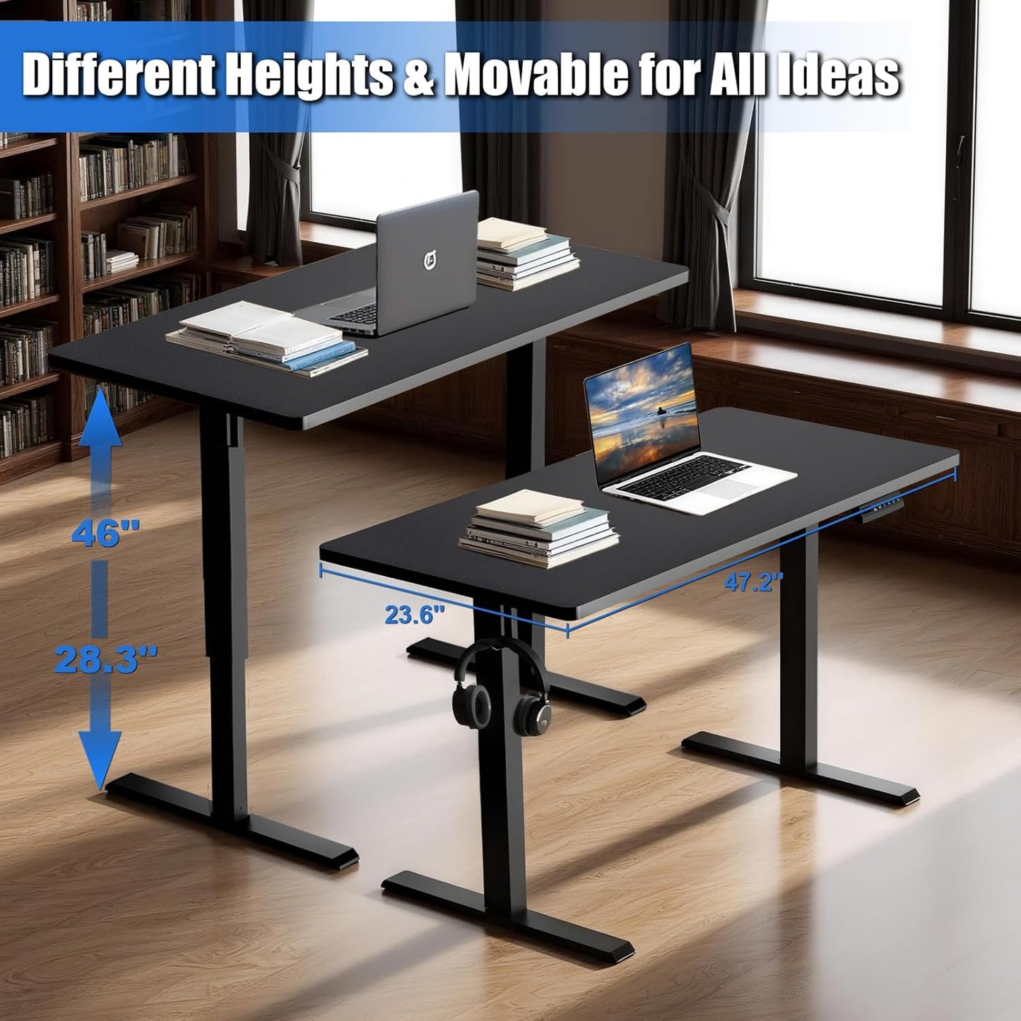 Whole Piece Standing Desk with Wheels Adjustable Height- Mobile Stand up Desk with Lockable Casters, Portable Sit Stand Desks Electric for Home & Office Workstation