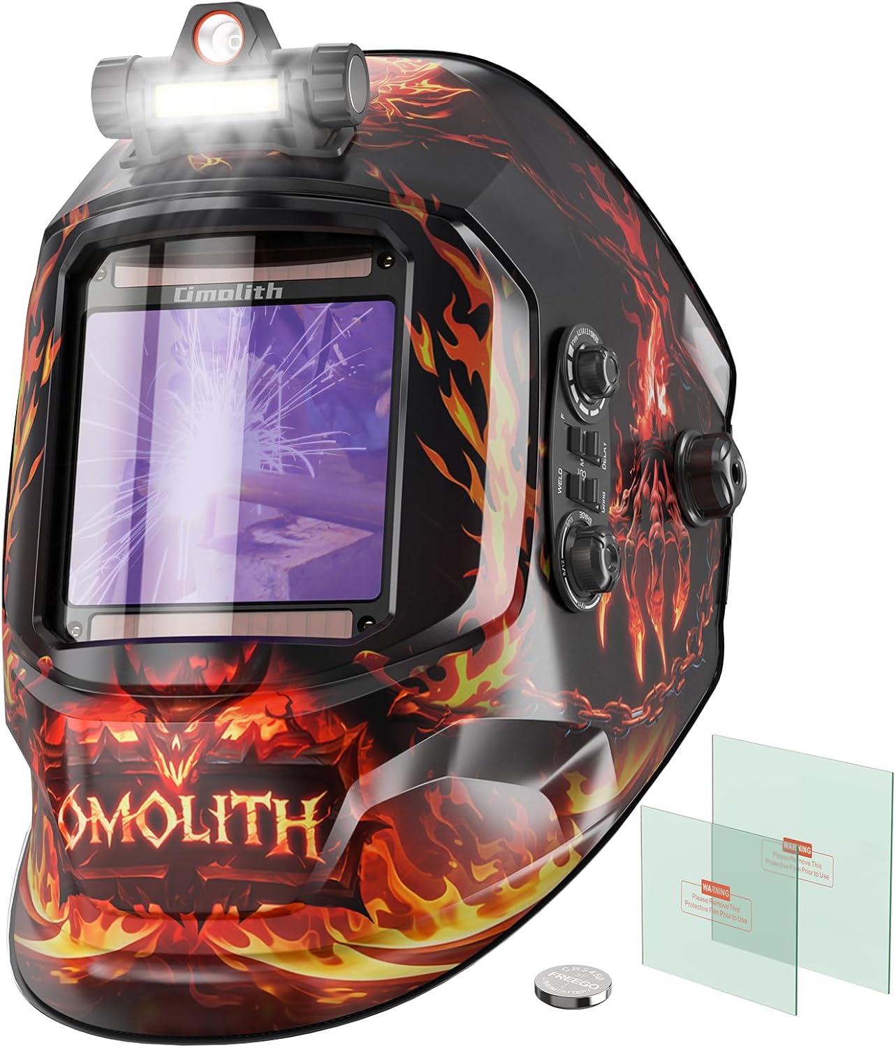 3.93"X3.66" Auto Darkening Welding Helmet with Light, 1/1/1/1 Top Optical Clarity, 4 Arc Sensor Wide Shade 4/5-9/9-13 for TIG MIG STICK CUT Welding Hood Welder Mask