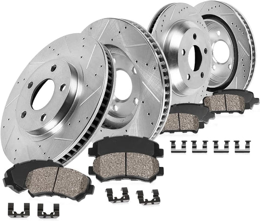 Callahan BRAKE PARTS Brake Kit for 2.0L 2006-2013 Mazda 3 Drilled & Slotted Brake Rotors and Ceramic Brakes Pads Front and Rear 2007 2008 2009 2010 2011 2012 Replacement