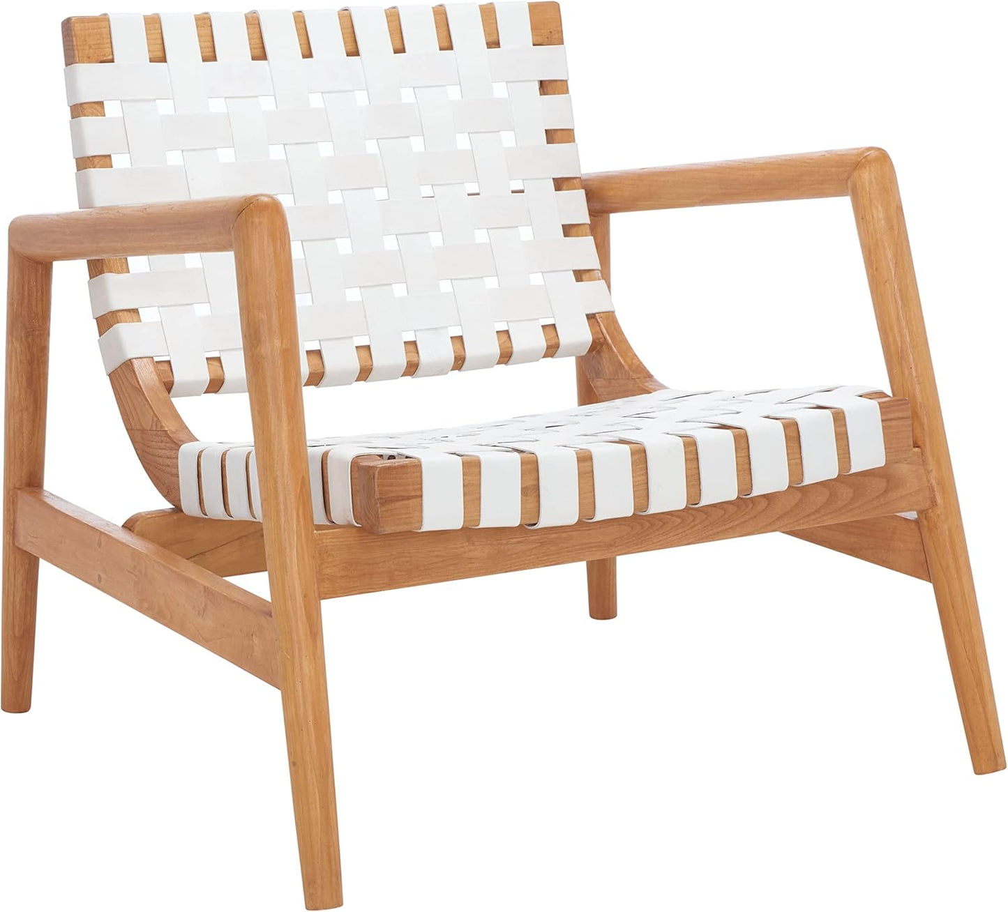 SAFAVIEH Home Collection Bellona White/Natural Leather Woven Accent Chair (Fully Assembled)