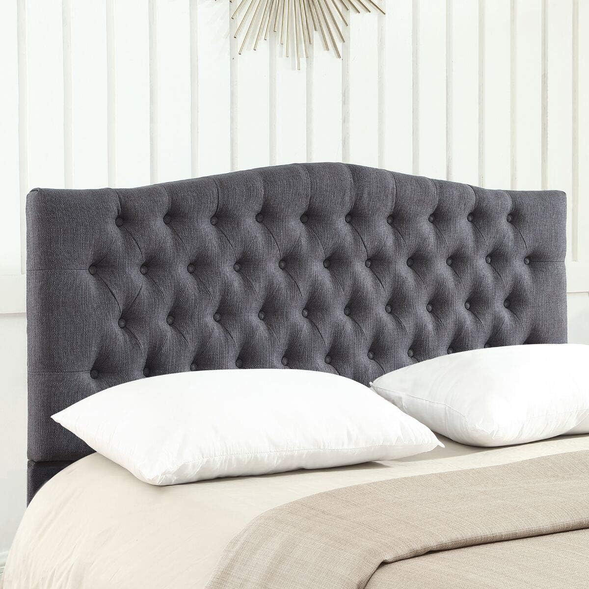 24KF Upholstered Tufted Button Linen Fabric Headboard,Comfortable Fashional Headboard King/CA King Size,Ivory
