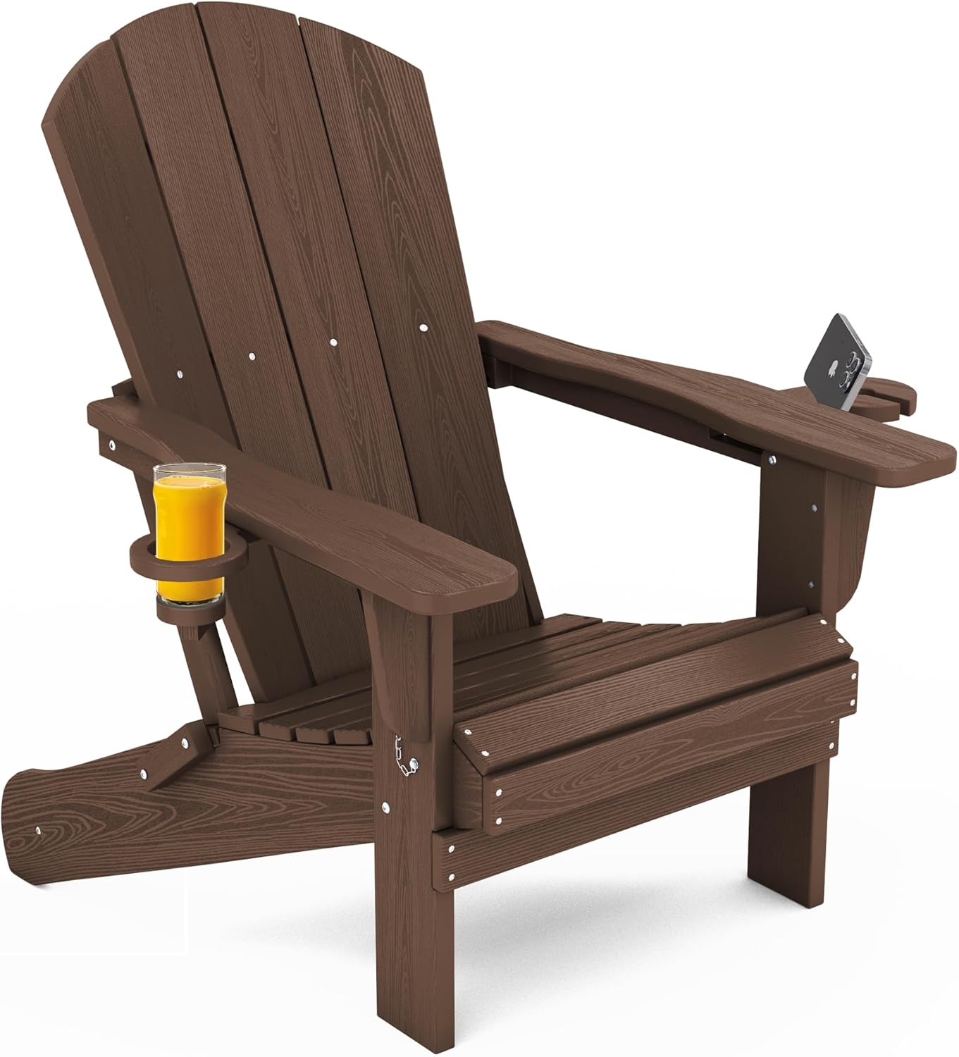 SERWALL Adirondack Chair with Cup Holders - Composite Adirondack Chairs Set of 8 HDPE Outdoor Chairs All Weather Use- Brown