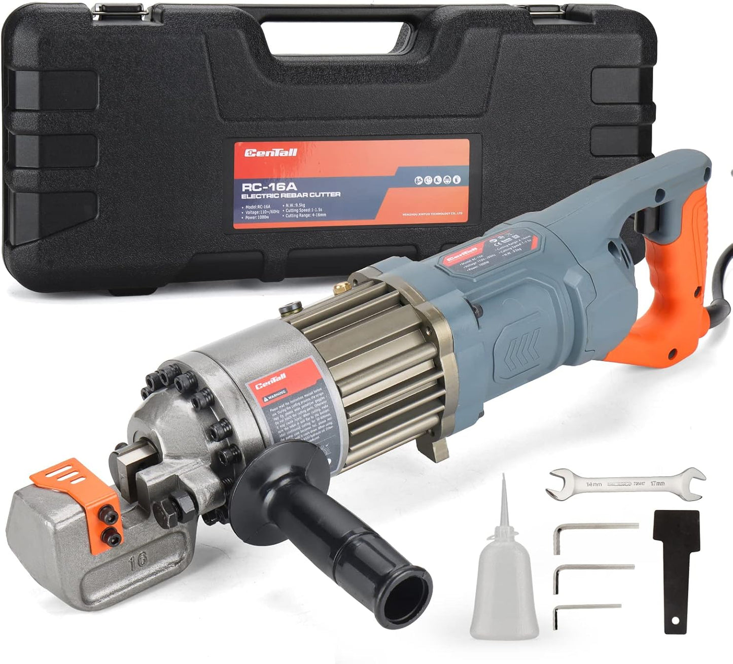 5/8 Inch Electric Hydraulic Rebar Cutter, Portable Rebar Cutter, Cutting up to 4-16mm #5 Rebar, Cutting Speed 1-1.5S 1000W RC16B (Grey + Orange)