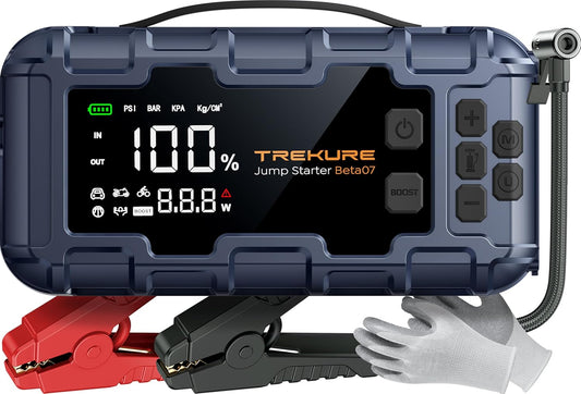 10-in-1 Car Jump Starter with Air Compressor 8000A 160PSI 45W Battery Charger, Jump Starter Jump Box (All Gas 12L Diesel), Car Jumper Starter Portable Jumper Cables, Gloves, Lights