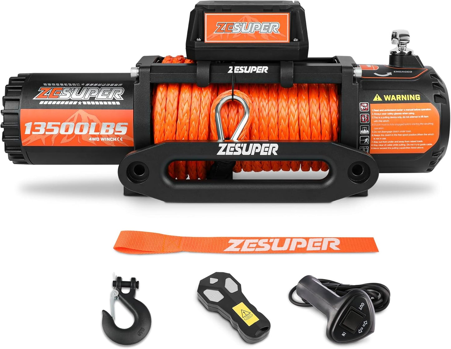 ZESUPER 2500 lb 12V DC Electric Winch 30 ft Synthetic Rope Off Road Waterproof UTV ATV Boat Winch Kits with Wireless Remote,Handheld Switch