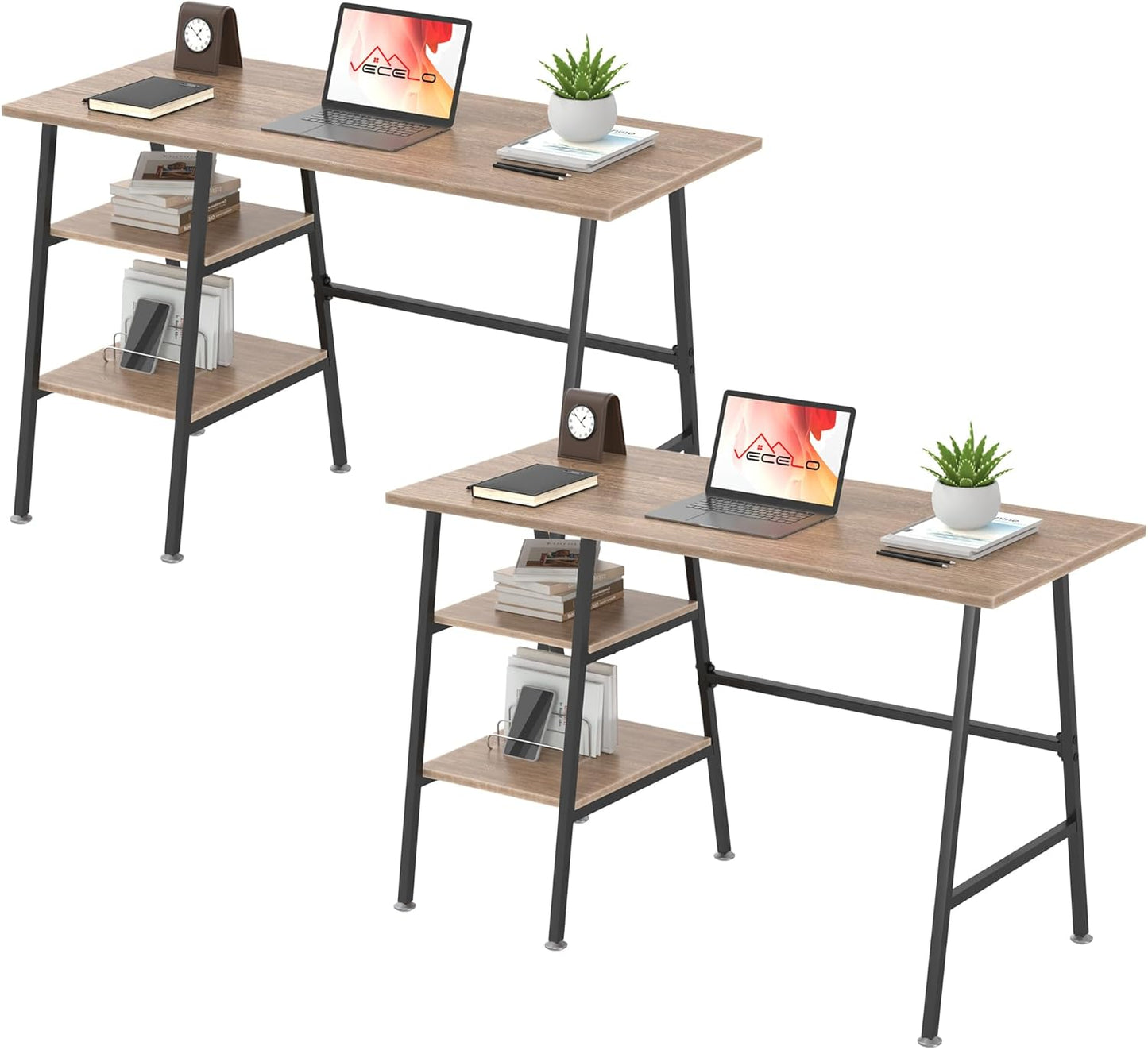 VECELO 43.1 Inch Computer Desk Home Office Black Study Desk Work Office Table with Shelves Wooden Desk for Bedroom